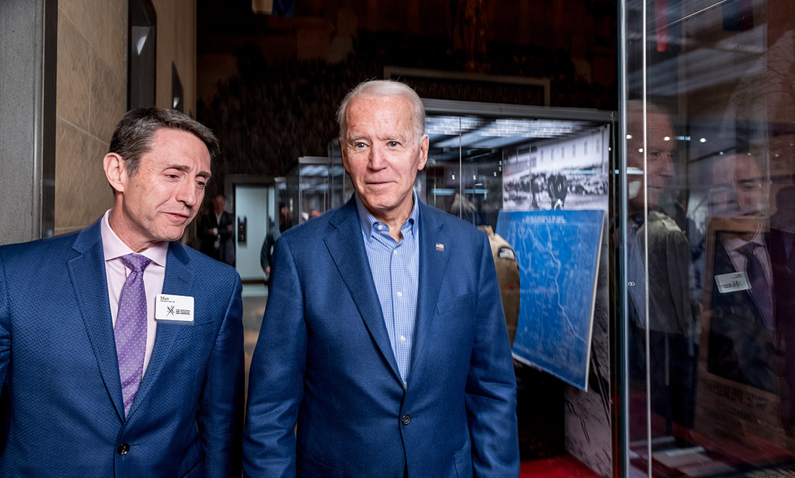 Matthew Naylor walking with President Joe Biden at the US National WWI Museum and Memorial